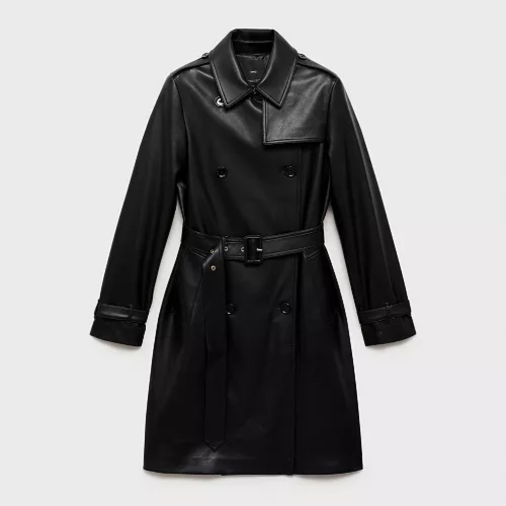 NWOT Mango Leather Effect Trench Coat